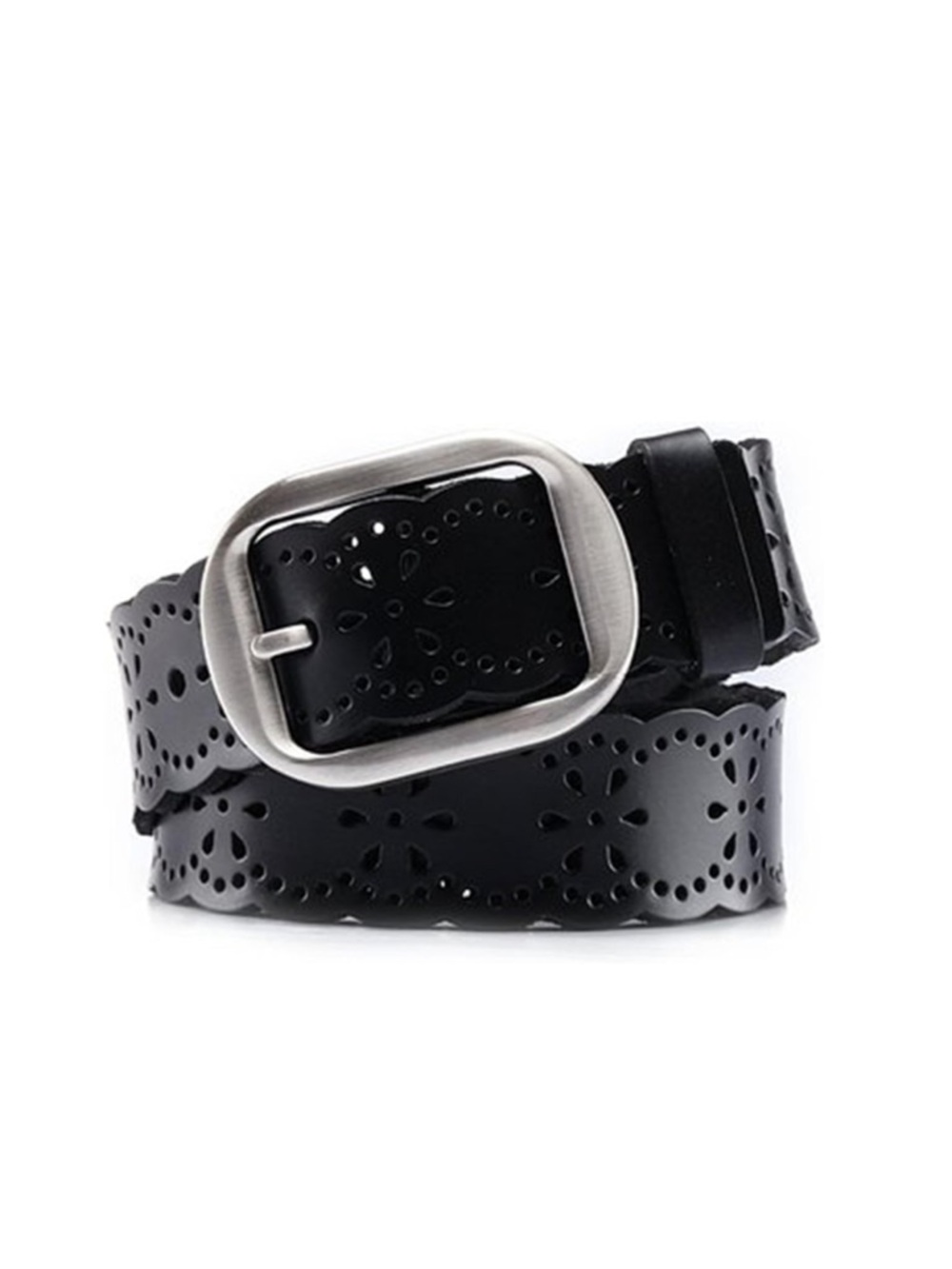 3/$30 Elegant Black Genuine Black Leather Belt with silver tone Buckle size M/L